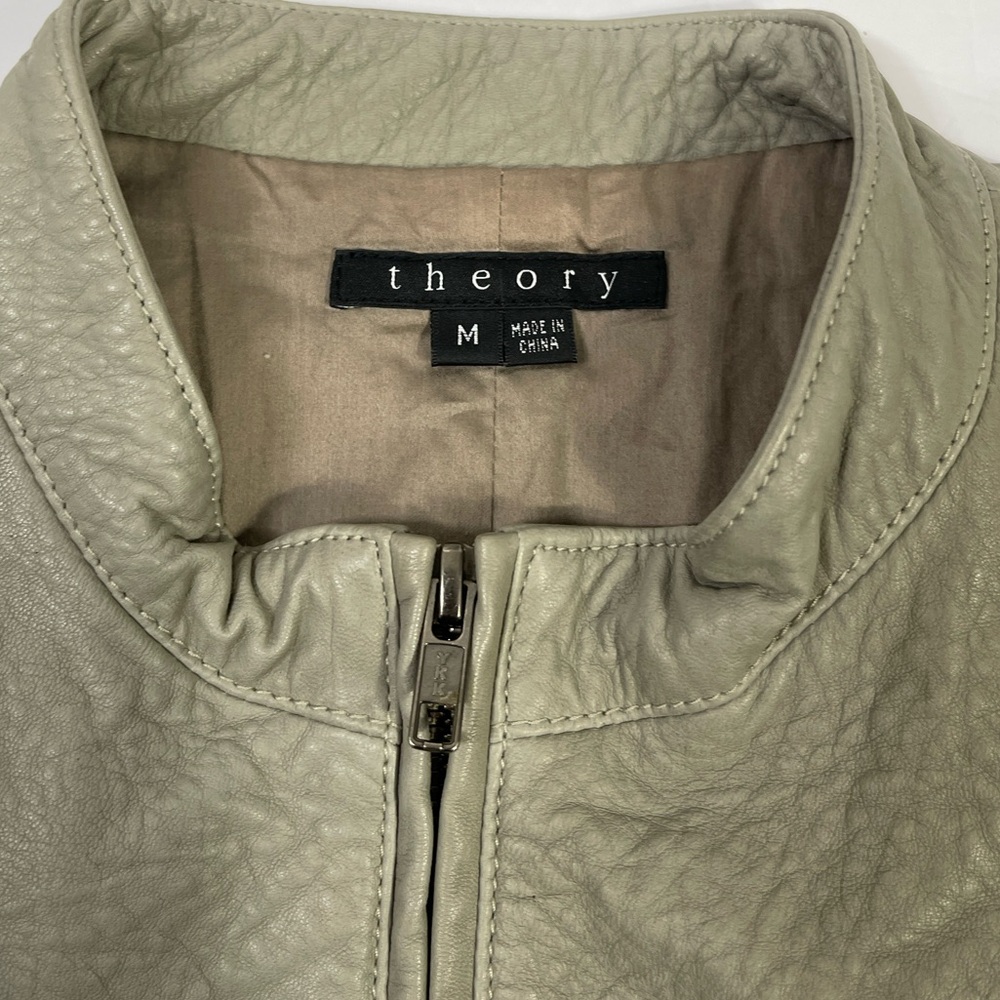 Theory Lamb Leather Light Gray Jacket M - image 6
